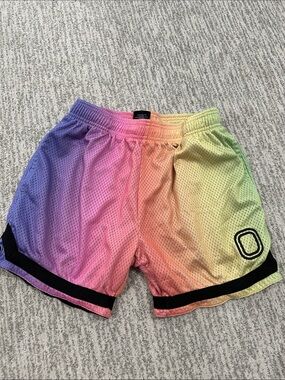 Overtime Men's Rainbow Gradient Athletic Mesh Shorts - Multicolor
